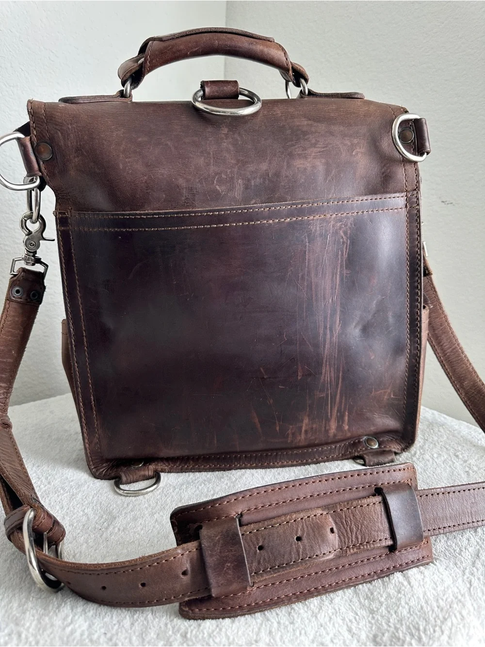 Saddleback Chestnut Leather Convertible Backpack Messenger Bag full grain